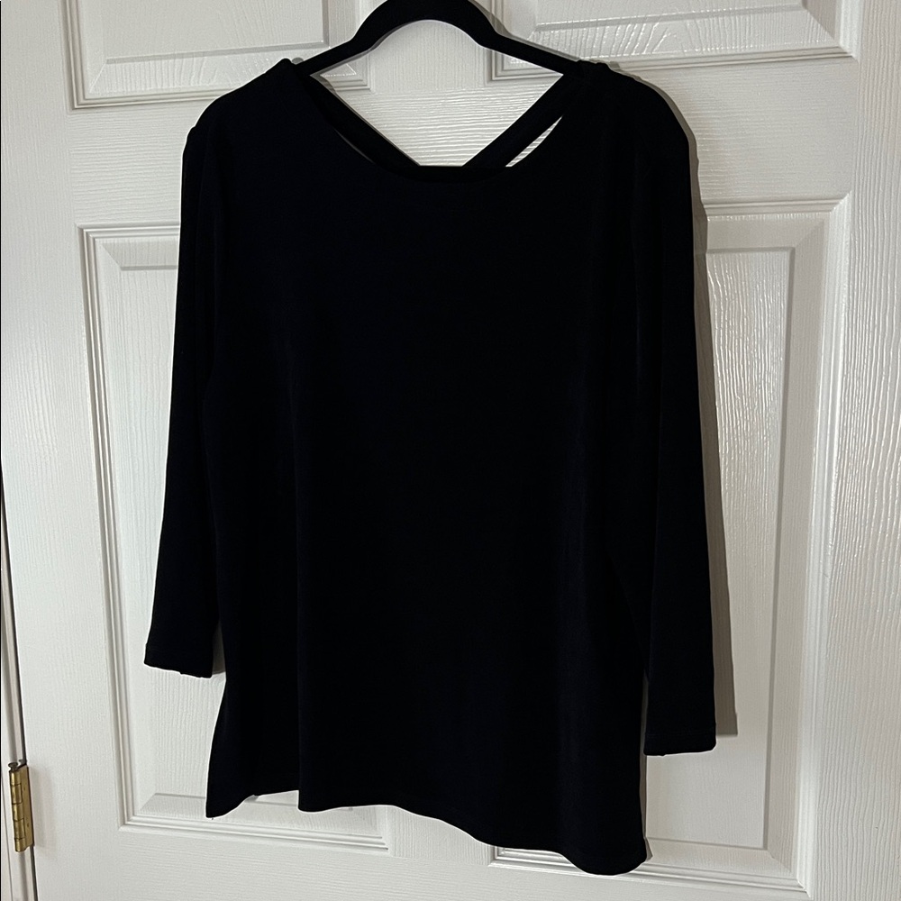 NWT Chico's Travelers Criss Cross Back Top‎ 3/4 Sleeve Black Blouse, Sz 3 (XL)